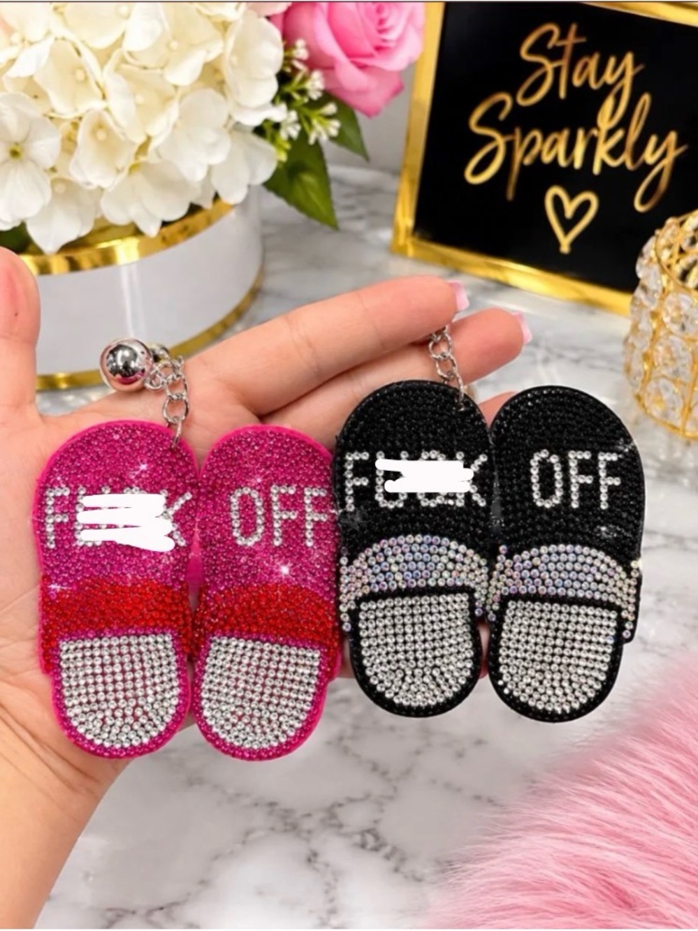 Sparkle Slipper Slide Keychain Bag Charm - Choice of Pink or Black